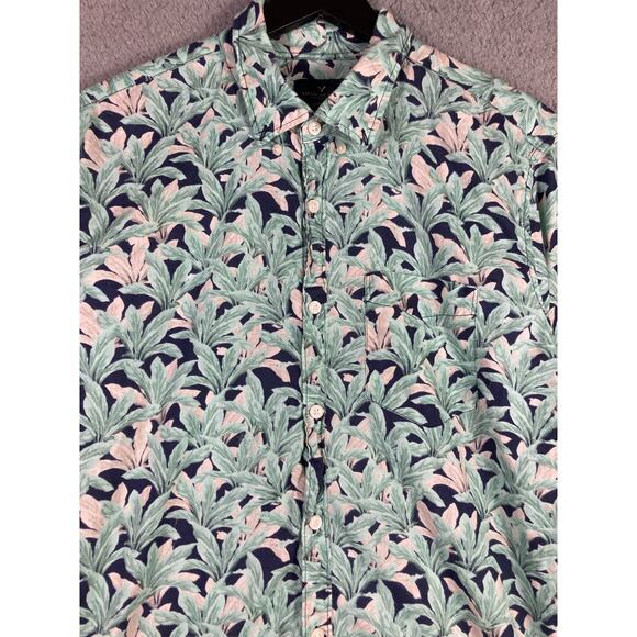 American Eagle Men’s Green Hawaiian Floral Button Down Long Sleeve Shirt M - Picture 6 of 7